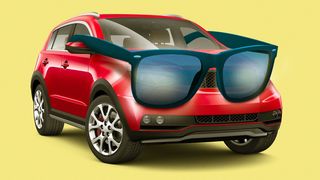 Illustration of a car wearing sunglasses.